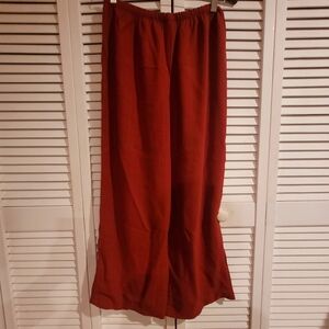 Eileen Fisher Red Wide-Leg Linen Pants